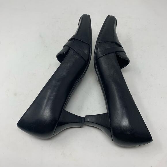 Naturalizer Black Leather Kitten Heel Pump Loafer Square Toe Y2K Size 8 Classic - Picture 5 of 8